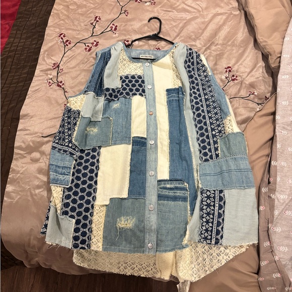 We The Free Patchwork Mini Dress - Blue and Cream - Picture 8 of 9